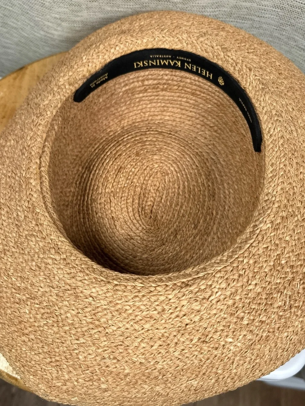 Helen Kaminski Australia Newport II Natural Raffia Black Ribbon Straw Hat 53cm - Picture 7 of 8